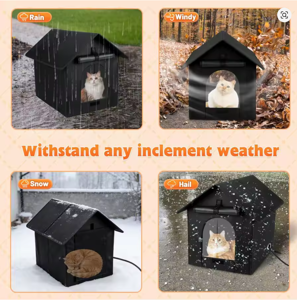 Nuvet™Heated Outdoor Cat House – Insulated Weatherproof Winter Shelter