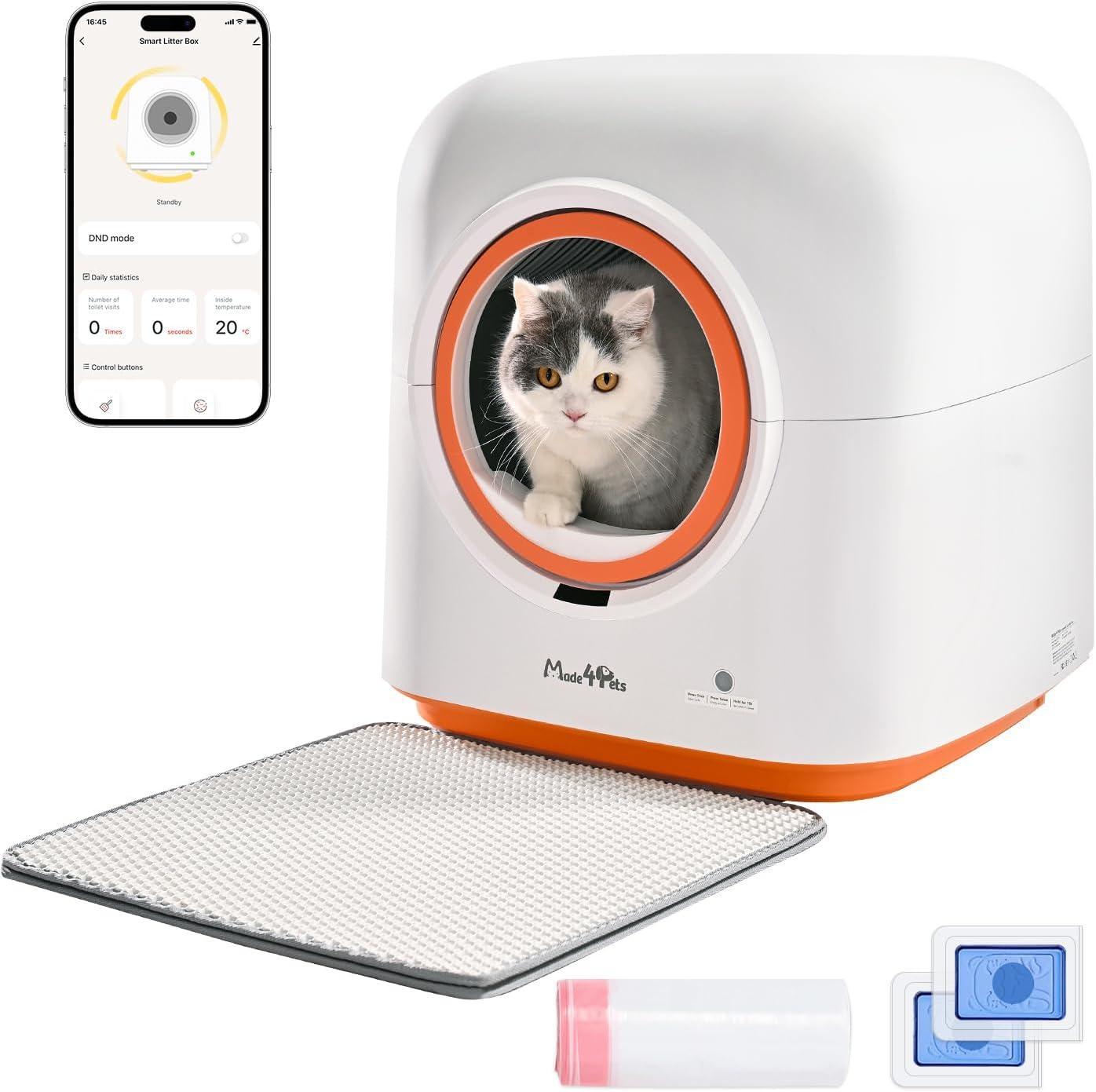 60L Smart Automatic Cat Litter Box with App Control & Odor Control – For Multiple Cats