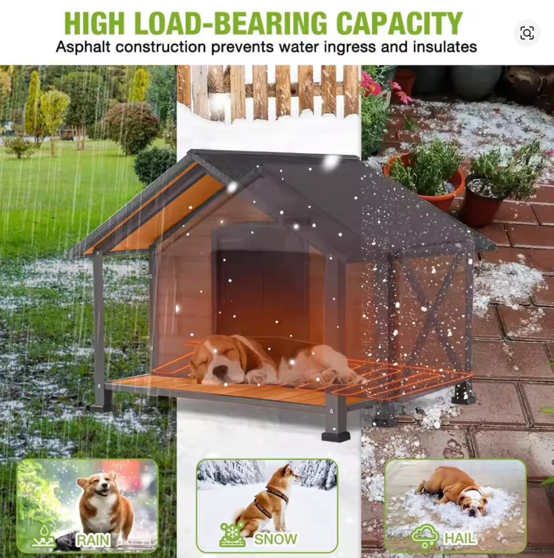 Nuvet™ Heated Outdoor Dog House – Insulated Weatherproof Wooden Kennel