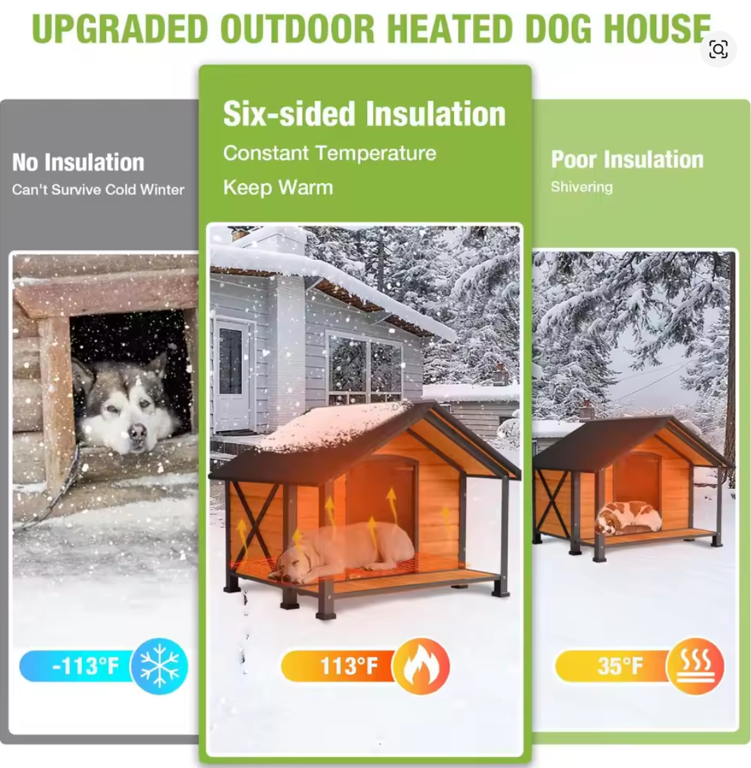 Nuvet™ Heated Outdoor Dog House – Insulated Weatherproof Wooden Kennel