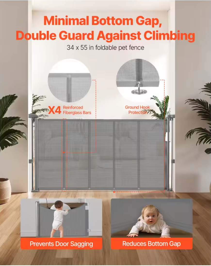 Nuvet™SucceBuy Retractable Baby & Pet Gate – 34” Tall, Extra Wide