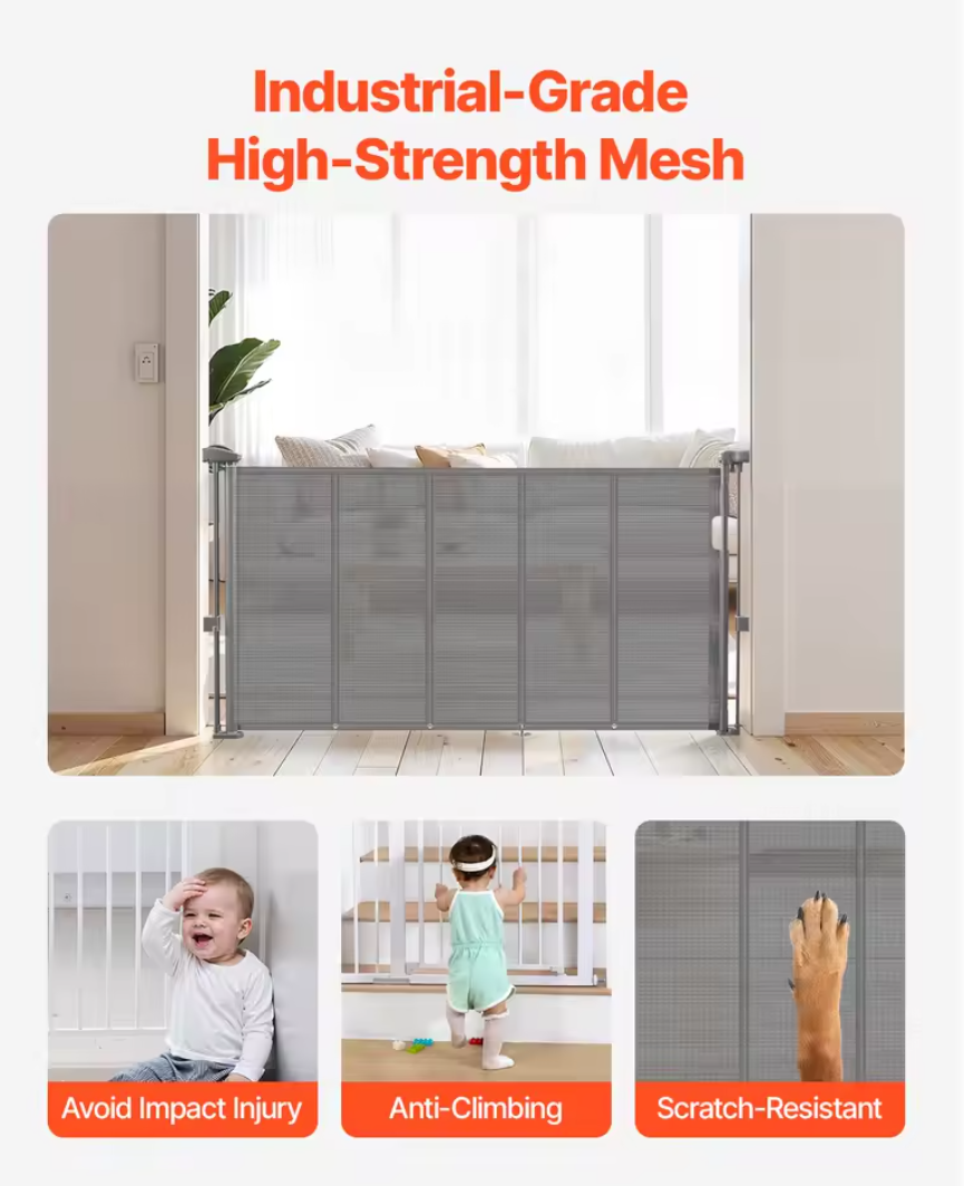 Nuvet™SucceBuy Retractable Baby & Pet Gate – 34” Tall, Extra Wide