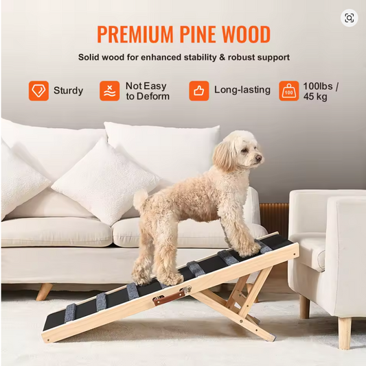 Nuvet™SucceBuy Adjustable Folding Dog Ramp – Non-Slip Wooden Pet Ramp
