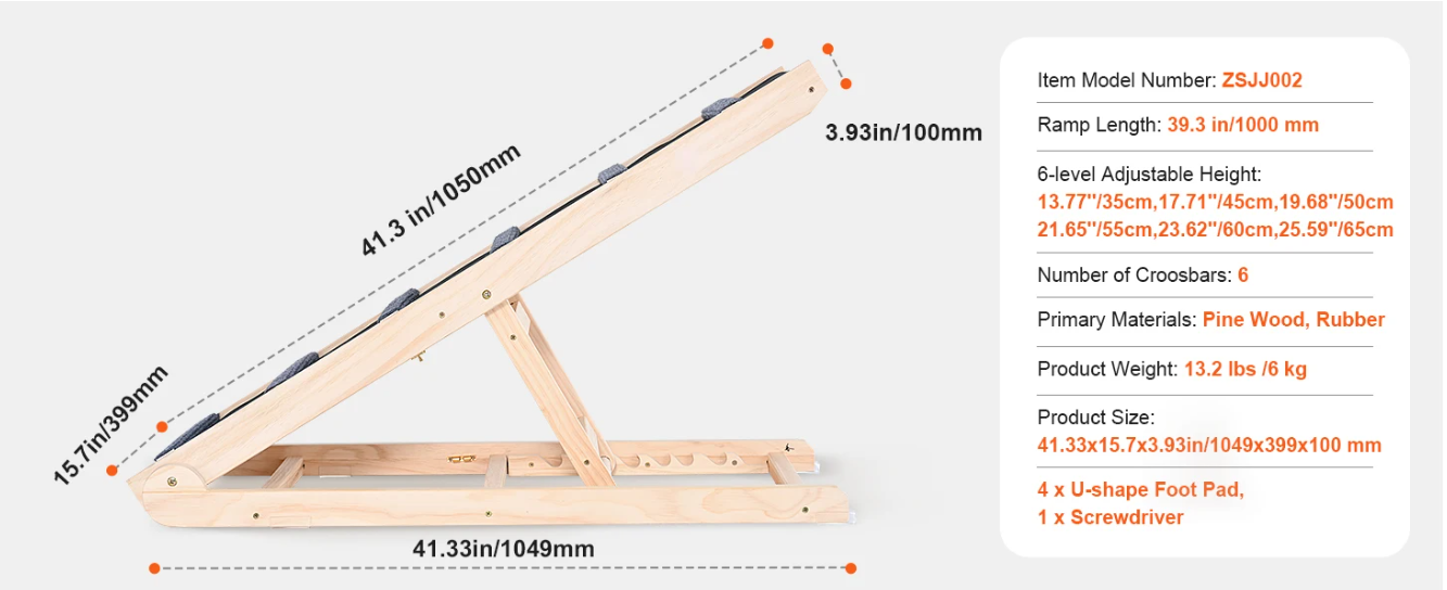 Nuvet™SucceBuy Adjustable Folding Dog Ramp – Non-Slip Wooden Pet Ramp