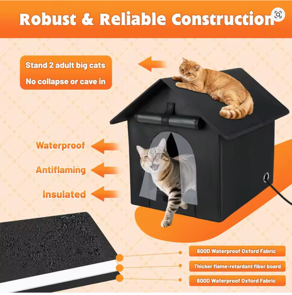 Nuvet™Heated Outdoor Cat House – Insulated Weatherproof Winter Shelter