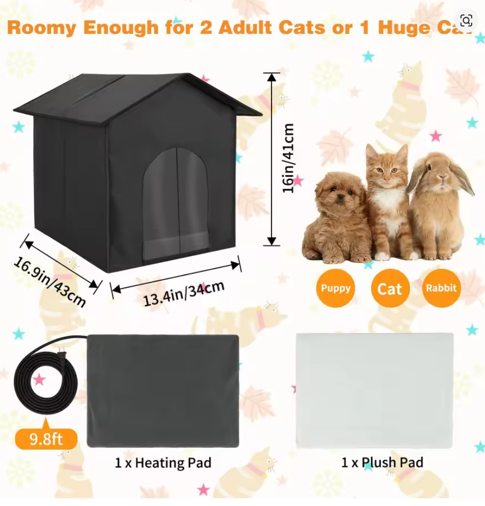 Nuvet™Heated Outdoor Cat House – Insulated Weatherproof Winter Shelter