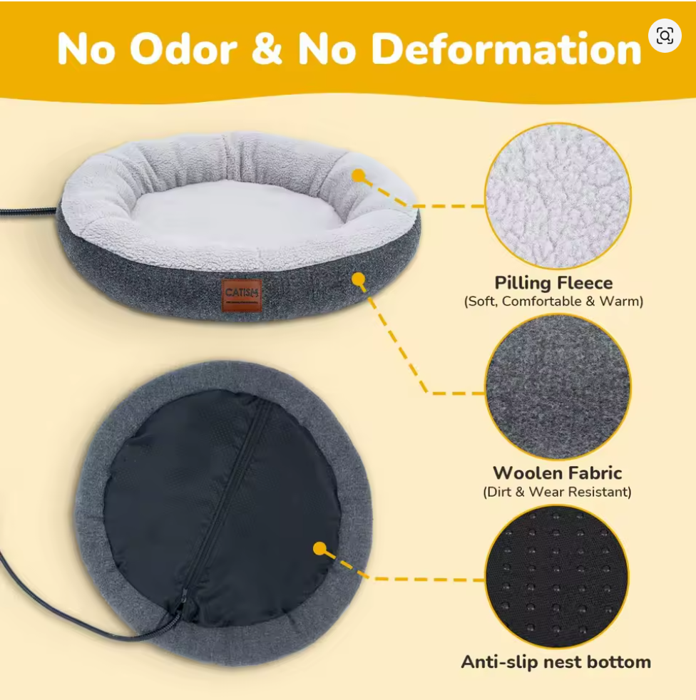 Nuvet™Heated Indoor Cat Bed – Self-Warming Donut Cave with Timer