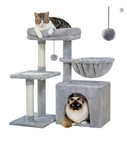 Nuvet™Indoor Cat Tree Tower – Scratching Posts, Hammock & Removable Perch