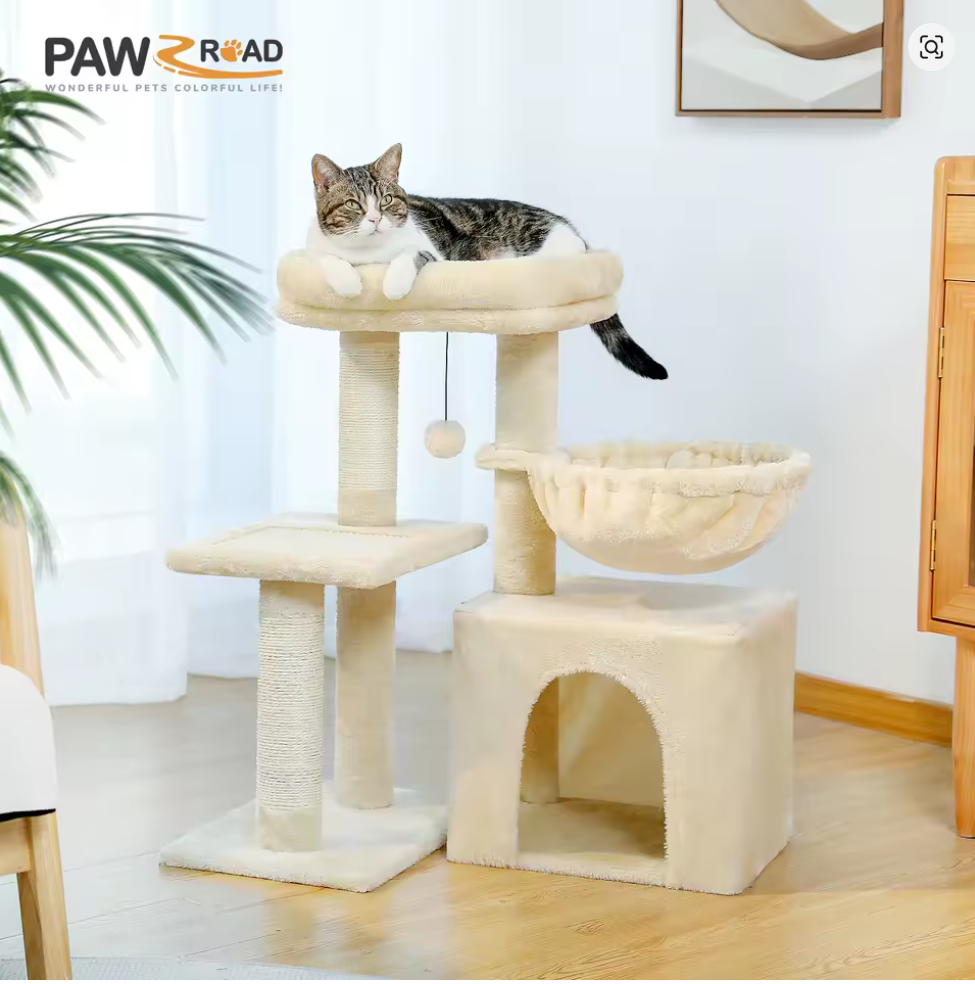 Nuvet™Indoor Cat Tree Tower – Scratching Posts, Hammock & Removable Perch