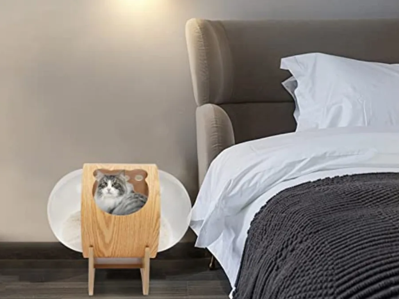 Nuvet™Modern Wooden Cat Bed House – Space Capsule Design with Cushion