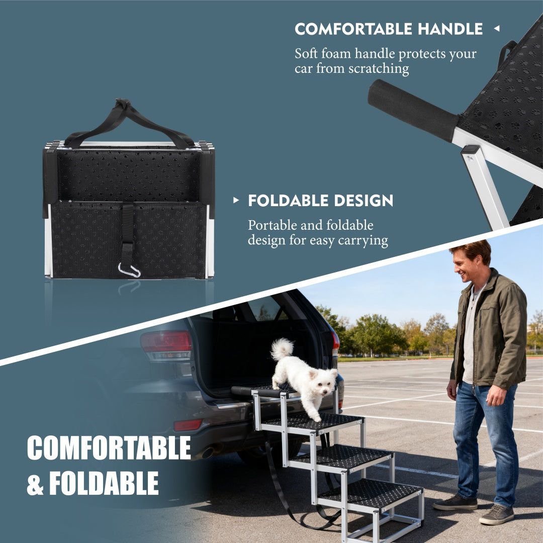 Foldable Dog Ramp for Cars & SUVs – Non-Slip Portable Pet Stairs for Large & Senior Dogs (Up to 250 lbs)