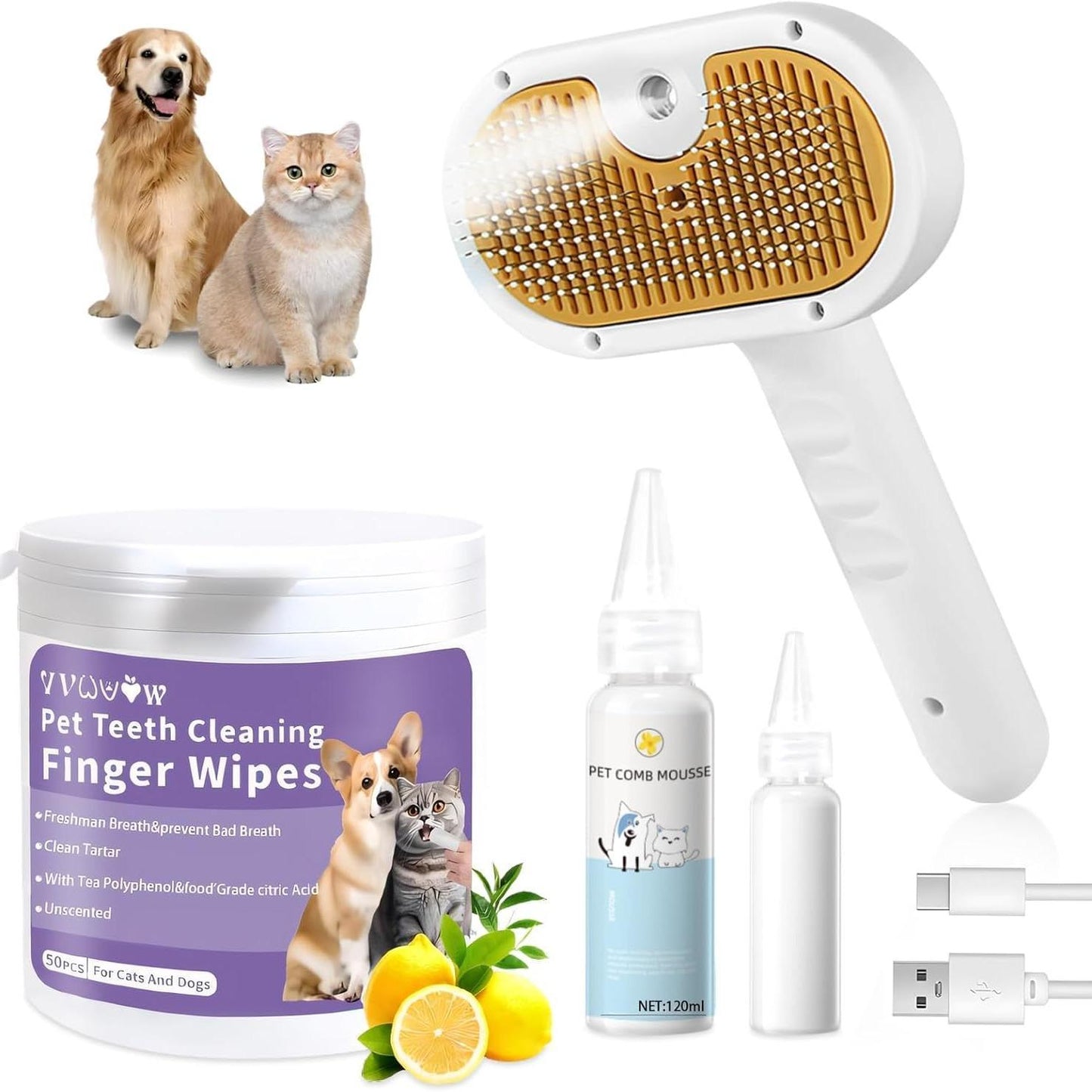 Steam Grooming Brush for Dogs & Cats – 3-in-1 Spray Deshedding & Hair Removal Tool
