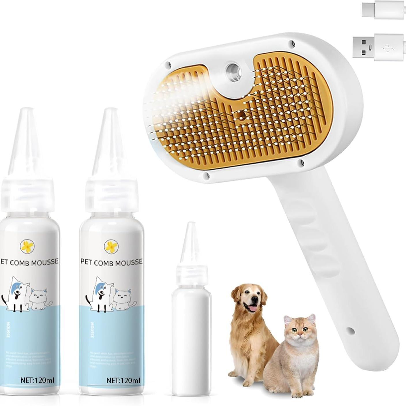 Steam Grooming Brush for Dogs & Cats – 3-in-1 Spray Deshedding & Hair Removal Tool