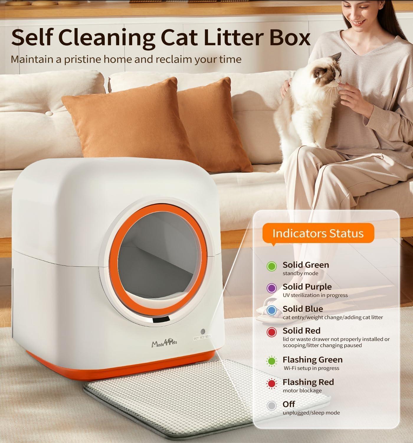 60L Smart Automatic Cat Litter Box with App Control & Odor Control – For Multiple Cats