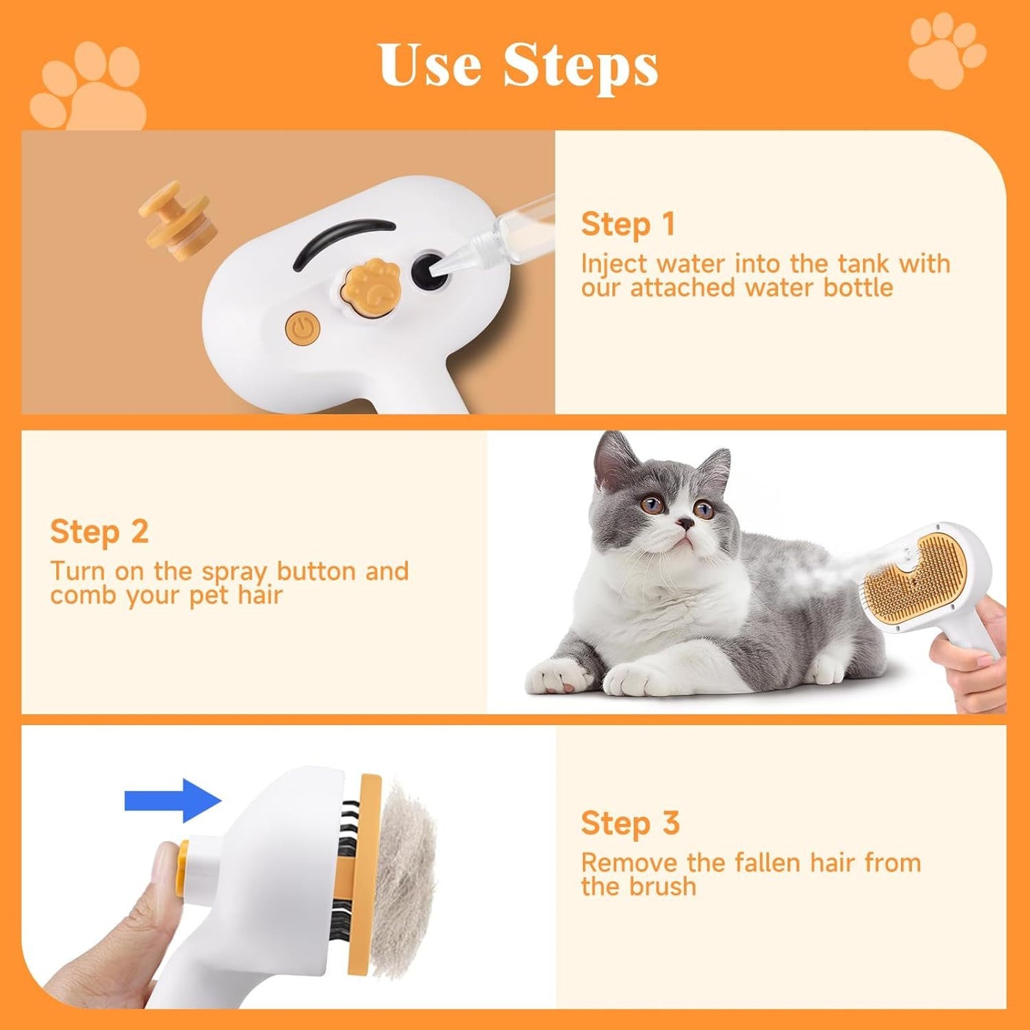 Steam Grooming Brush for Dogs & Cats – 3-in-1 Spray Deshedding & Hair Removal Tool