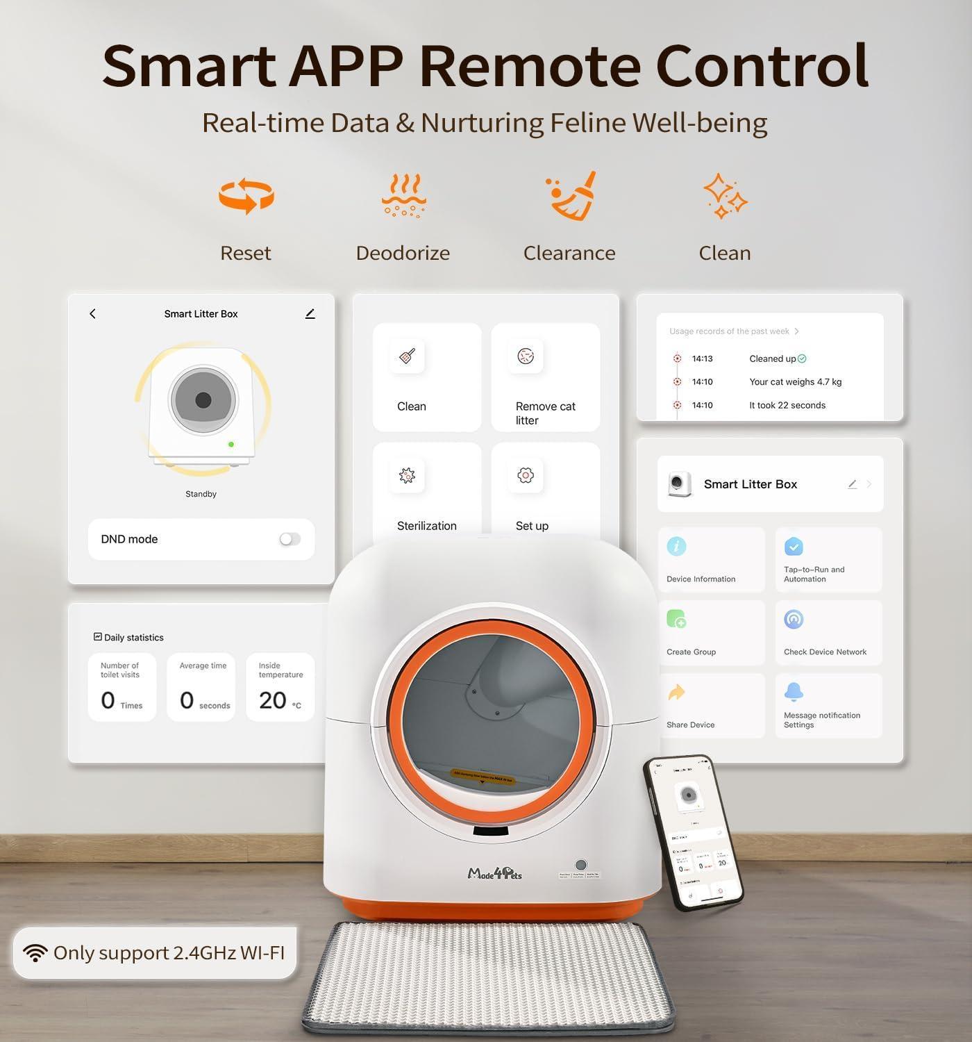 60L Smart Automatic Cat Litter Box with App Control & Odor Control – For Multiple Cats