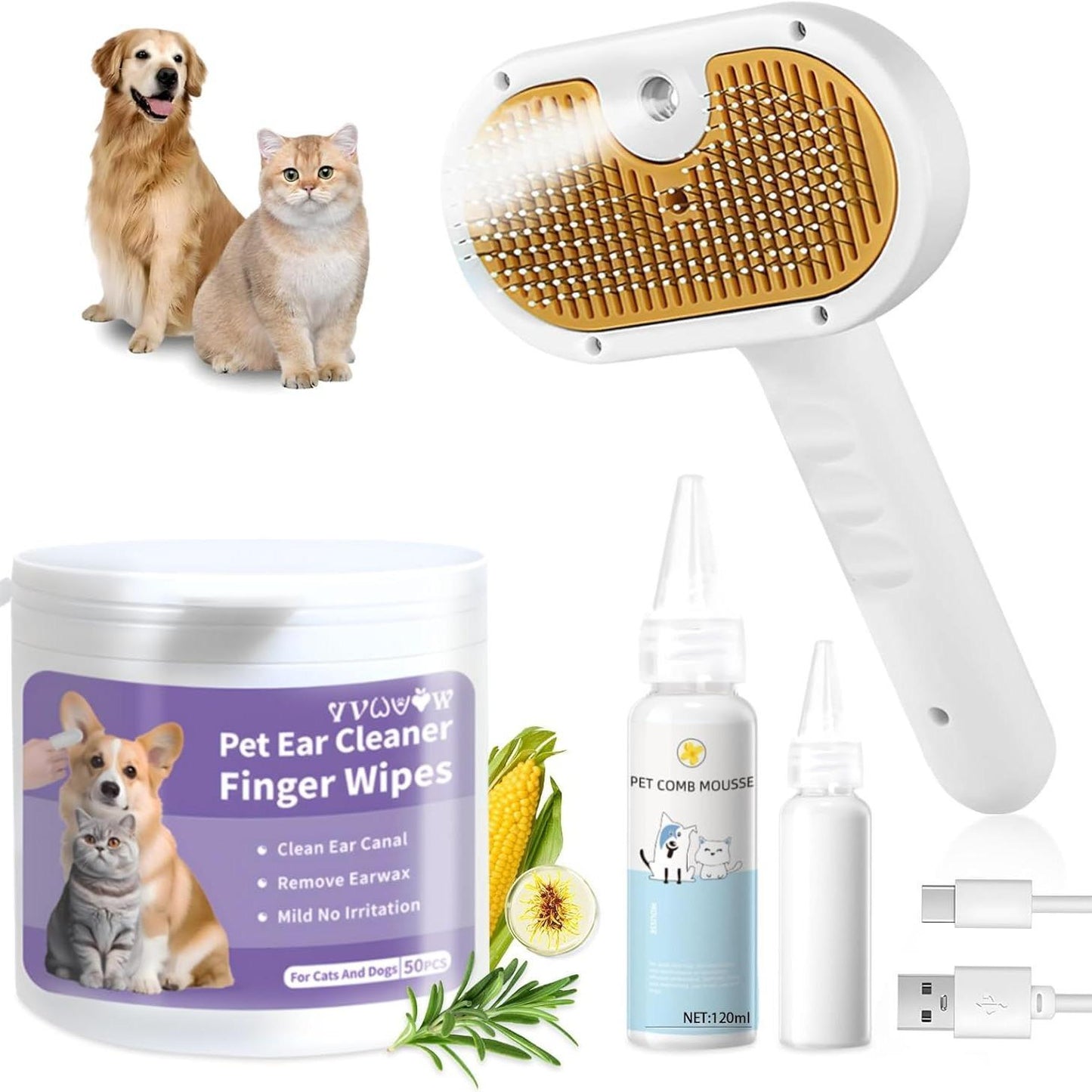 Steam Grooming Brush for Dogs & Cats – 3-in-1 Spray Deshedding & Hair Removal Tool